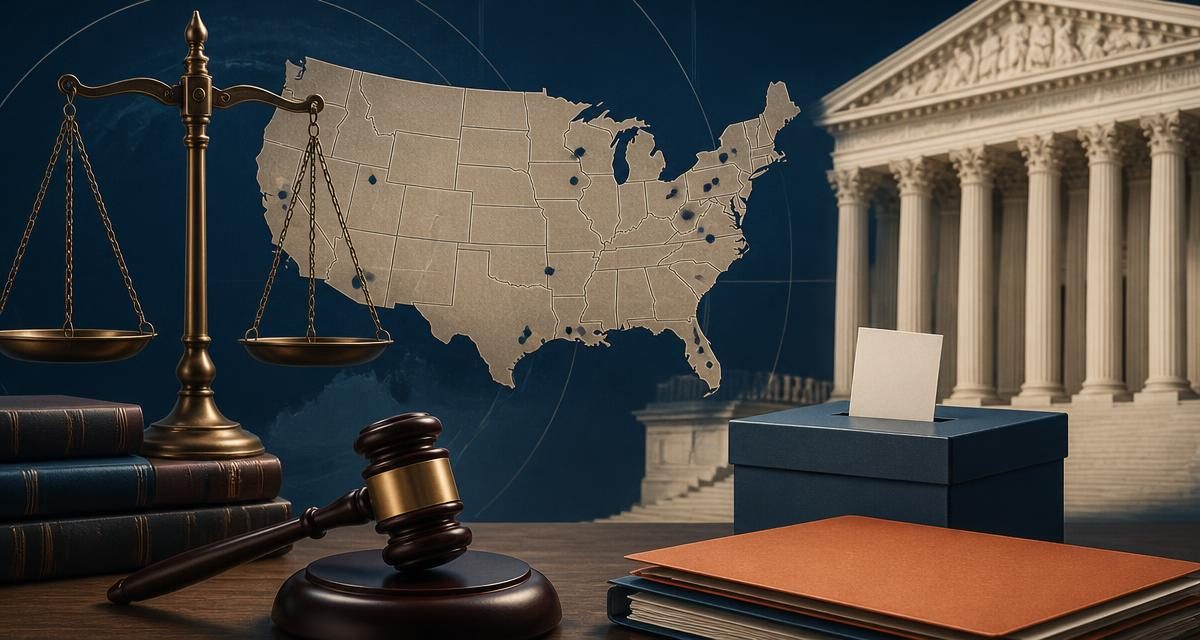 Editorial graphic for Justice Announces Election-Crime Charges; Allegations Are Not Convictions